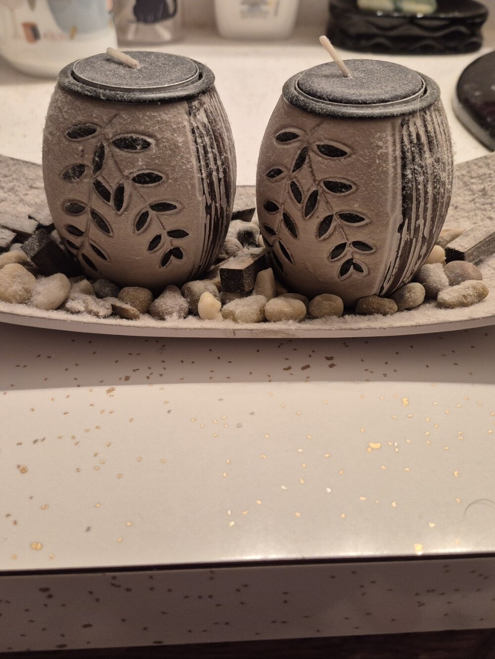 Lightweight Resin Leaf Cutout Candle Holders in Taupe